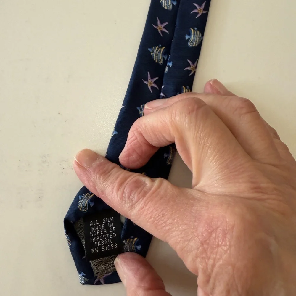Tropicals by Tango Navy Blue Fish Patterned Men's 100% Silk Tie